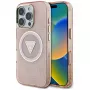 Guess IML Metal Glitter 4G Circle Triangle MacSafe macīgs iPhone 16 Pro Max (Rozā)