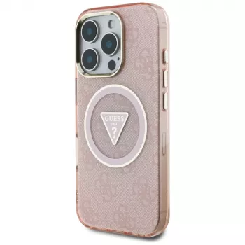 Guess IML Metal Glitter 4G Circle Triangle MacSafe macīgs iPhone 16 Pro Max (Rozā)