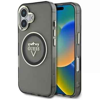 Guess IML Metal Mountain Logo Macīgais Macītis iPhone 16 (Melns)