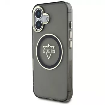 Guess IML Metal Mountain Logo Macīgais Macītis iPhone 16 (Melns)