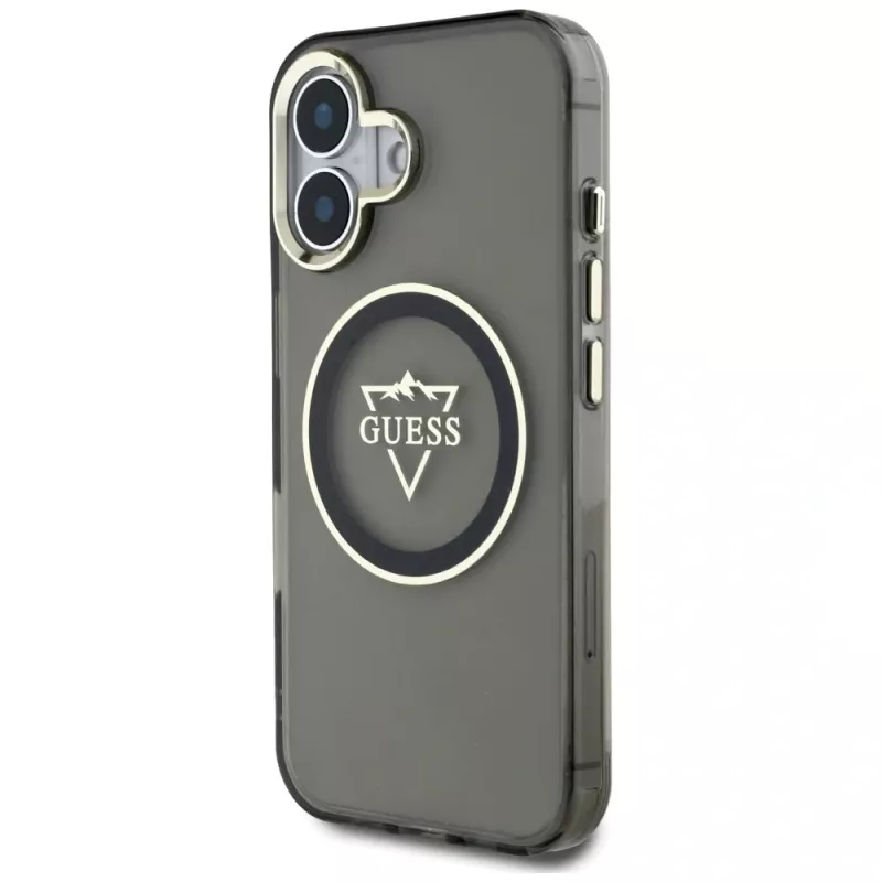 Guess IML Metal Mountain Logo Macīgais Macītis iPhone 16 (Melns)