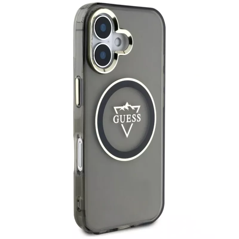 Guess IML Metal Mountain Logo Macīgais Macītis iPhone 16 (Melns)