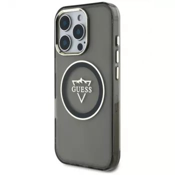 Guess IML Metal Mountain Logo MacSafe Macītis iPhone 16 Pro (Melns)