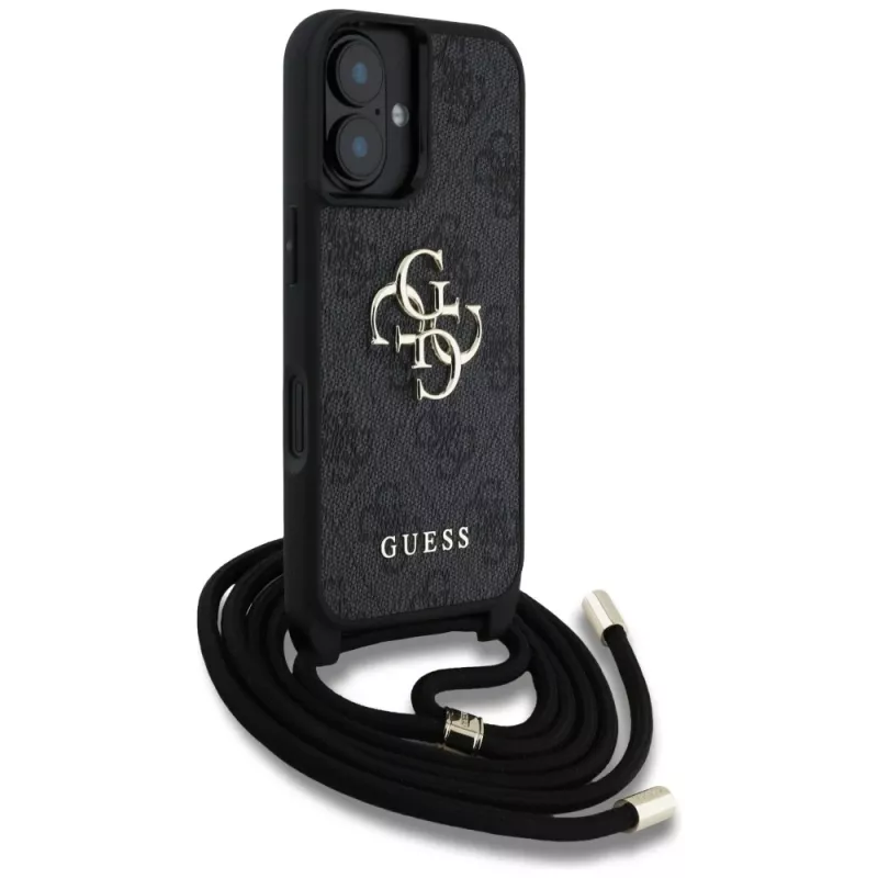 Guess 4G Big Logo Cord StapCrossbody Case for iPhone 16, Black