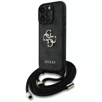 Guess 4G Big Logo Cord Strap Crossbody Case iPhone 16 Pro (Melns)