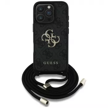 Guess 4G Big Logo Cord Strap Crossbody Case iPhone 16 Pro (Melns)