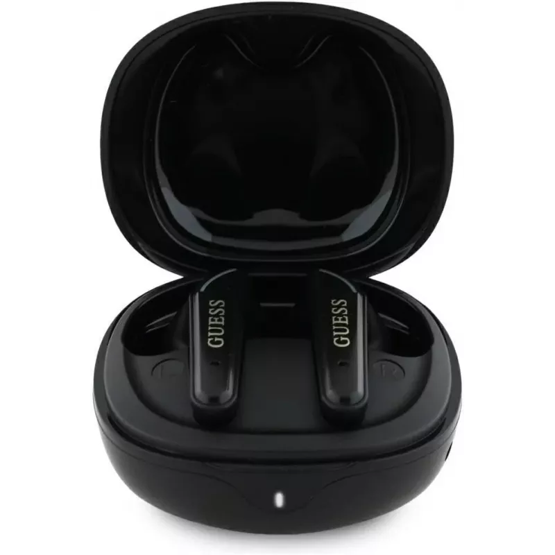 Guess Flat Classic Logo Electroplated TWS Earbuds ar uzlādes futrāli (Melns)