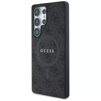 Guess Leather 4G Colored Ring Classic Logo MagSafe Back Cover for Samsung Galaxy S25 Ultra, Black