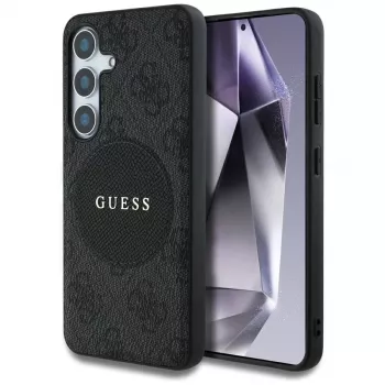 Guess 4G Round Patch Classic Logo Macīgais MacSafe Macītis Samsung Galaxy S25+ (Melns)