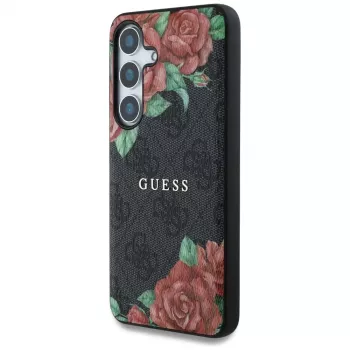Guess Leather 4G Flowers Print Metal Classic Logo MagSafe Case Samsung Galaxy S25, Melns