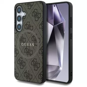 Guess Leather 4G Colored Ring Classic Logo MagSafe Case Samsung Galaxy S25 (Brūna)