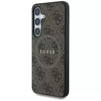 Guess Leather 4G Colored Ring Classic Logo MagSafe Case Samsung Galaxy S25 (Brūna)