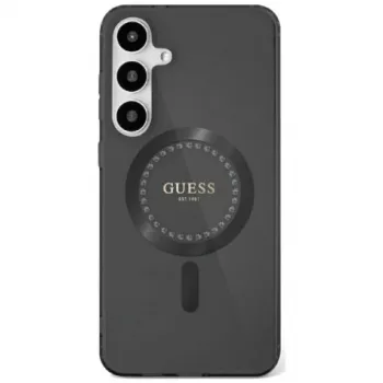 Guess Rhinestones Printed Classic Logo MacSafe Macītis Samsung Galaxy S25 (Melns)