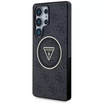 Guess 4G Glitter Triangle Buttons MagSafe Case Samsung Galaxy S25 Ultra Melns