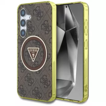 Guess 4G Glitter Triangle Buttons MagSafe Case Samsung Galaxy S25 (Brūns)