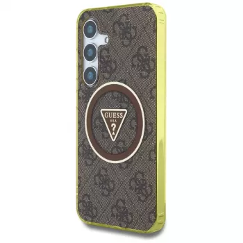 Guess 4G Glitter Triangle Buttons MagSafe Case Samsung Galaxy S25 (Brūns)