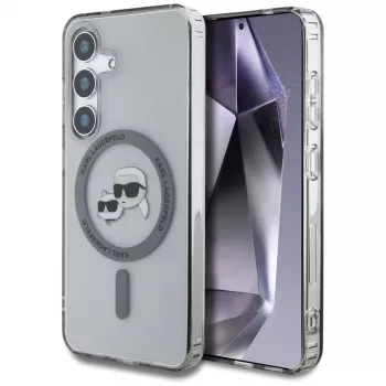 KARL LAGERFELD Button Karl & Choupette Heads Printed Logo MagSafe Case for Samsung Galaxy S25, Black
