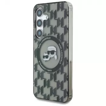 Karl Lagerfeld Button Karl & Choupette Heads On KL Pattern MagSafe Case for Samsung Galaxy S25 Black