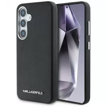 KARL LAGERFELD Saffiano FullWrapped Elongated Metal Logo MagSafe Case Samsung Galaxy S25+, Black