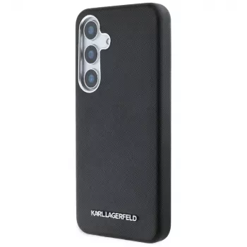 KARL LAGERFELD Saffiano FullWrapped Elongated Metal Logo MagSafe Case Samsung Galaxy S25+, Black