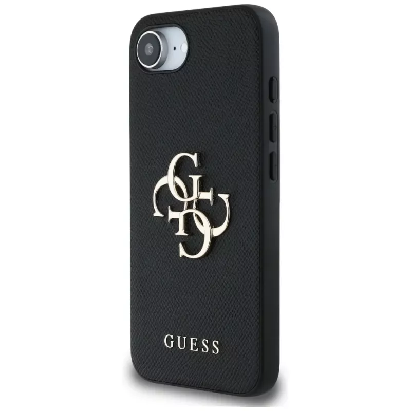 Guess Grained Big 4G Logo Small Classic Logo Phone Case iPhone 16e (Melns)