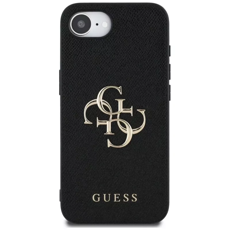 Guess Grained Big 4G Logo Small Classic Logo Phone Case iPhone 16e (Melns)