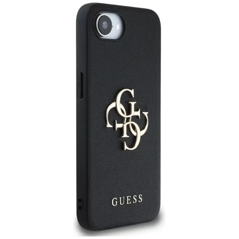 Guess Grained Big 4G Logo Small Classic Logo Phone Case iPhone 16e (Melns)