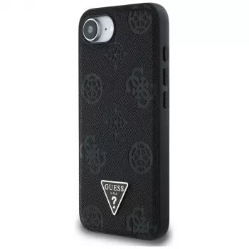 Guess Grained Hot Stamp Peony Triangle Logo MacSafe Macītis iPhone 16e (Melns)