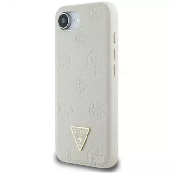 Guess Grained Hot Stamp Peony Triangle Logo MagSafe Maciņš iPhone 16e (Bēšs)