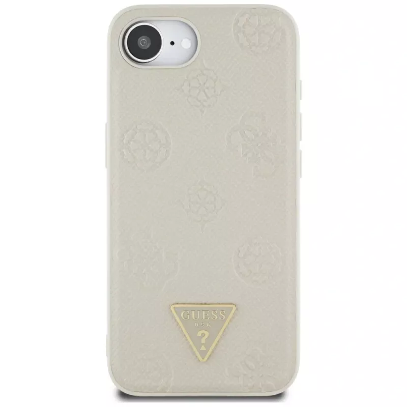 Guess Grained Hot Stamp Peony Triangle Logo MagSafe Maciņš iPhone 16e (Bēšs)
