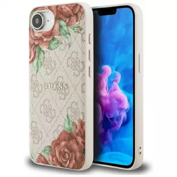 Guess 4G Flowers Print Macīgs MacSafe Maciņš iPhone 16e / 17e Rozā