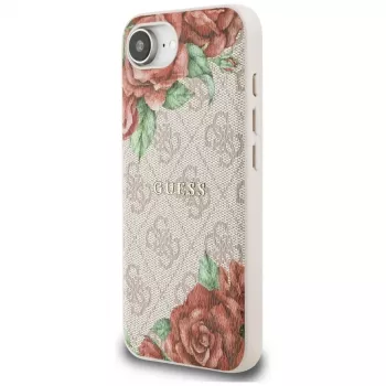 Guess 4G Flowers Print Macīgs MacSafe Maciņš iPhone 16e / 17e Rozā