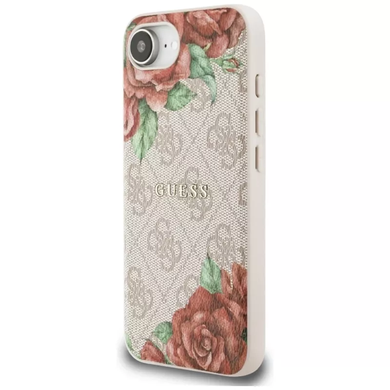 Guess 4G Flowers Print Macīgs MacSafe Maciņš iPhone 16e / 17e Rozā