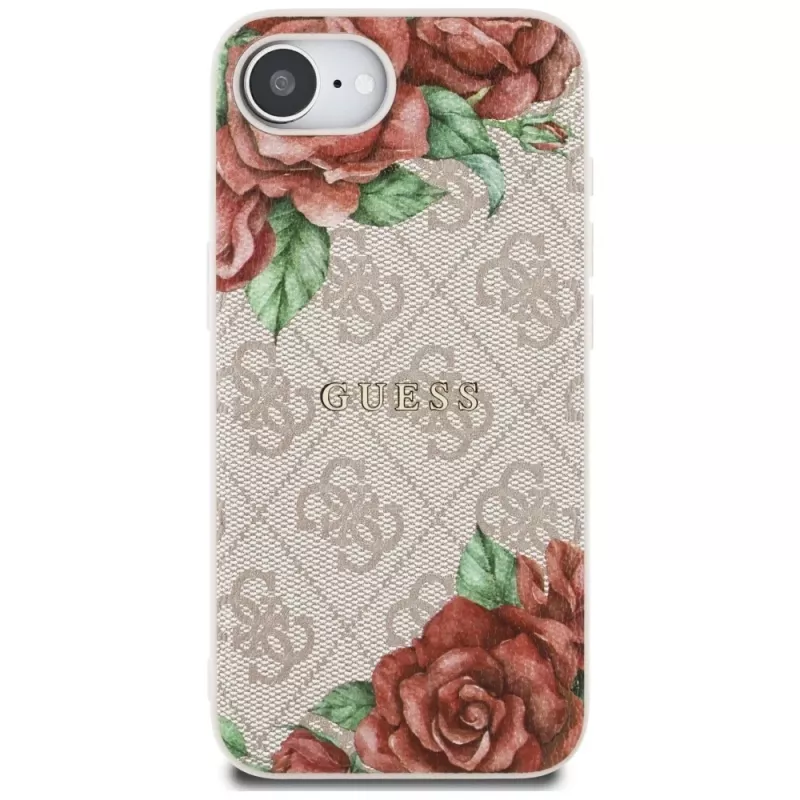 Guess 4G Flowers Print Macīgs MacSafe Maciņš iPhone 16e / 17e Rozā