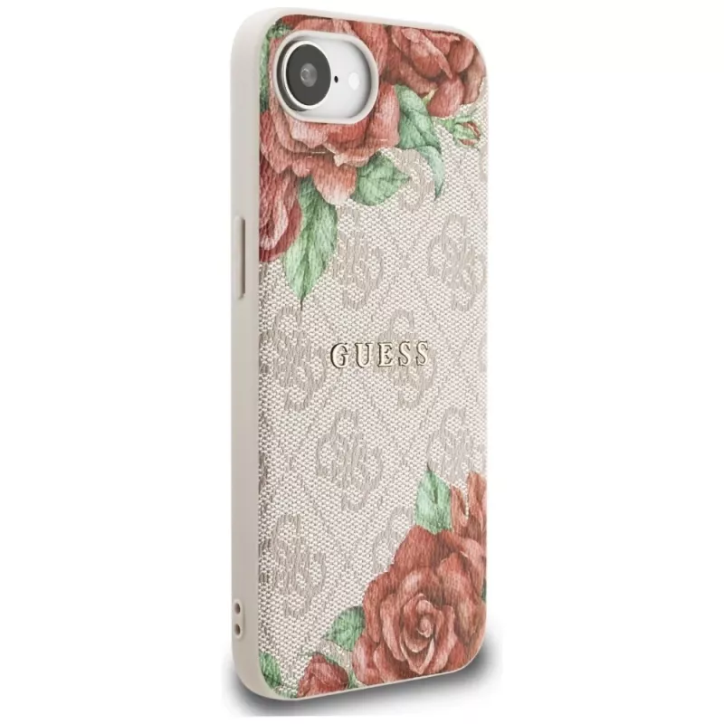 Guess 4G Flowers Print Macīgs MacSafe Maciņš iPhone 16e / 17e Rozā