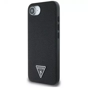 Guess Grained Triangle MacSafe Macītis iPhone 16e (Melns)