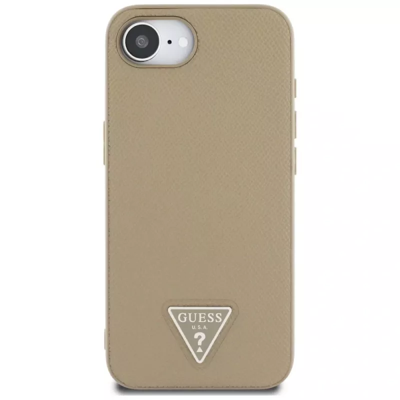 Guess Grained Triangle MacSafe maciņš iPhone 16e (Brūns)