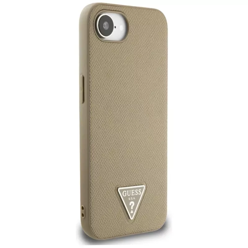Guess Grained Triangle MacSafe maciņš iPhone 16e (Brūns)
