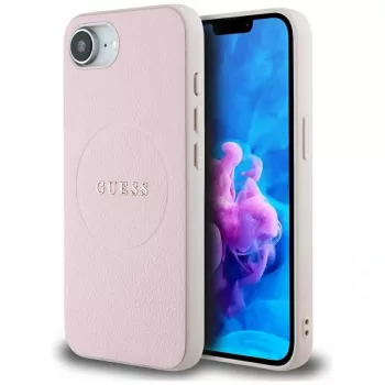Guess Grained Ring MagSafe Maciņš Apple iPhone 16e (Rozā)