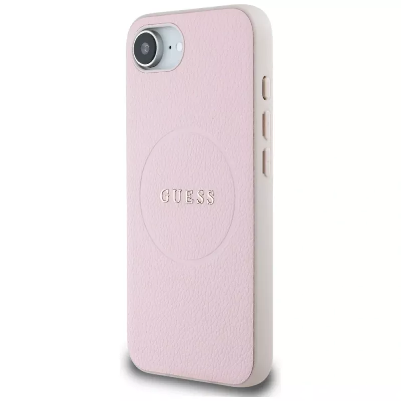Guess Grained Ring MagSafe Maciņš Apple iPhone 16e (Rozā)