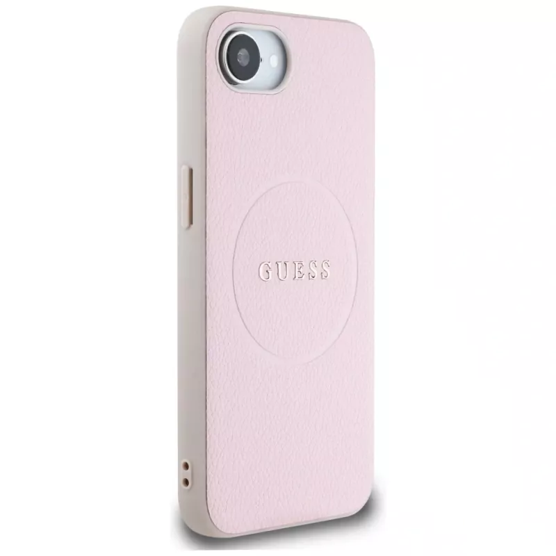Guess Grained Ring MagSafe Maciņš Apple iPhone 16e (Rozā)
