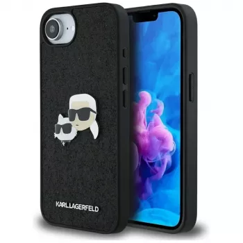 Karl Lagerfeld Fixed Glitter Karl & Choupette Heads Metal Pin Case Apple iPhone 16e (Black)