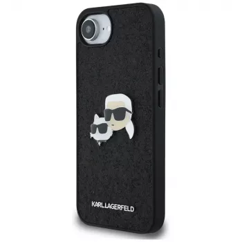 Karl Lagerfeld Fixed Glitter Karl & Choupette Heads Metal Pin Case Apple iPhone 16e (Black)