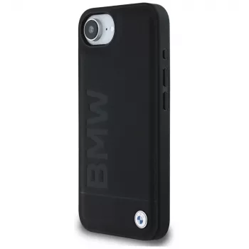 BMW Leather Hot Stamp Maciņš iPhone 16e / 17e Melns