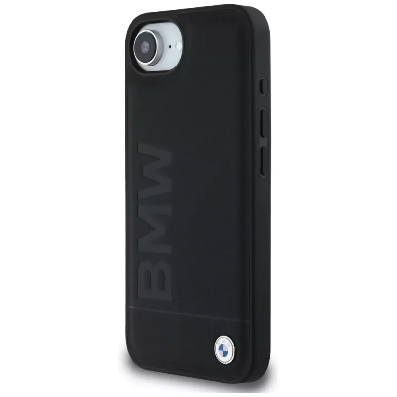 BMW Leather Hot Stamp Maciņš iPhone 16e / 17e Melns