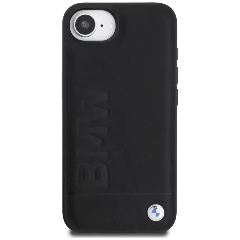 BMW Leather Hot Stamp Maciņš iPhone 16e / 17e Melns