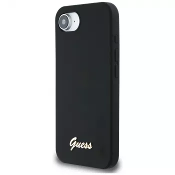 Guess Silicone Script Metal Logo Macīgais Maciņš iPhone 16e (Melns)