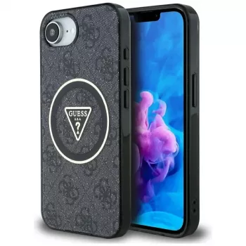 Guess IML Metal Glitter 4G Circle Triangle MacSafe Macītis iPhone 16e (Melns)