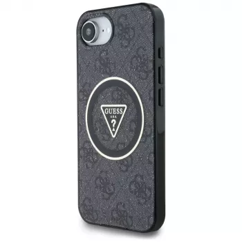 Guess IML Metal Glitter 4G Circle Triangle MacSafe Macītis iPhone 16e (Melns)
