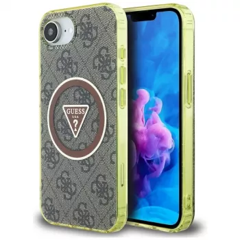Guess IML Metal Glitter 4G Circle Triangle MagSafe Case Apple iPhone 16e (Brūns)